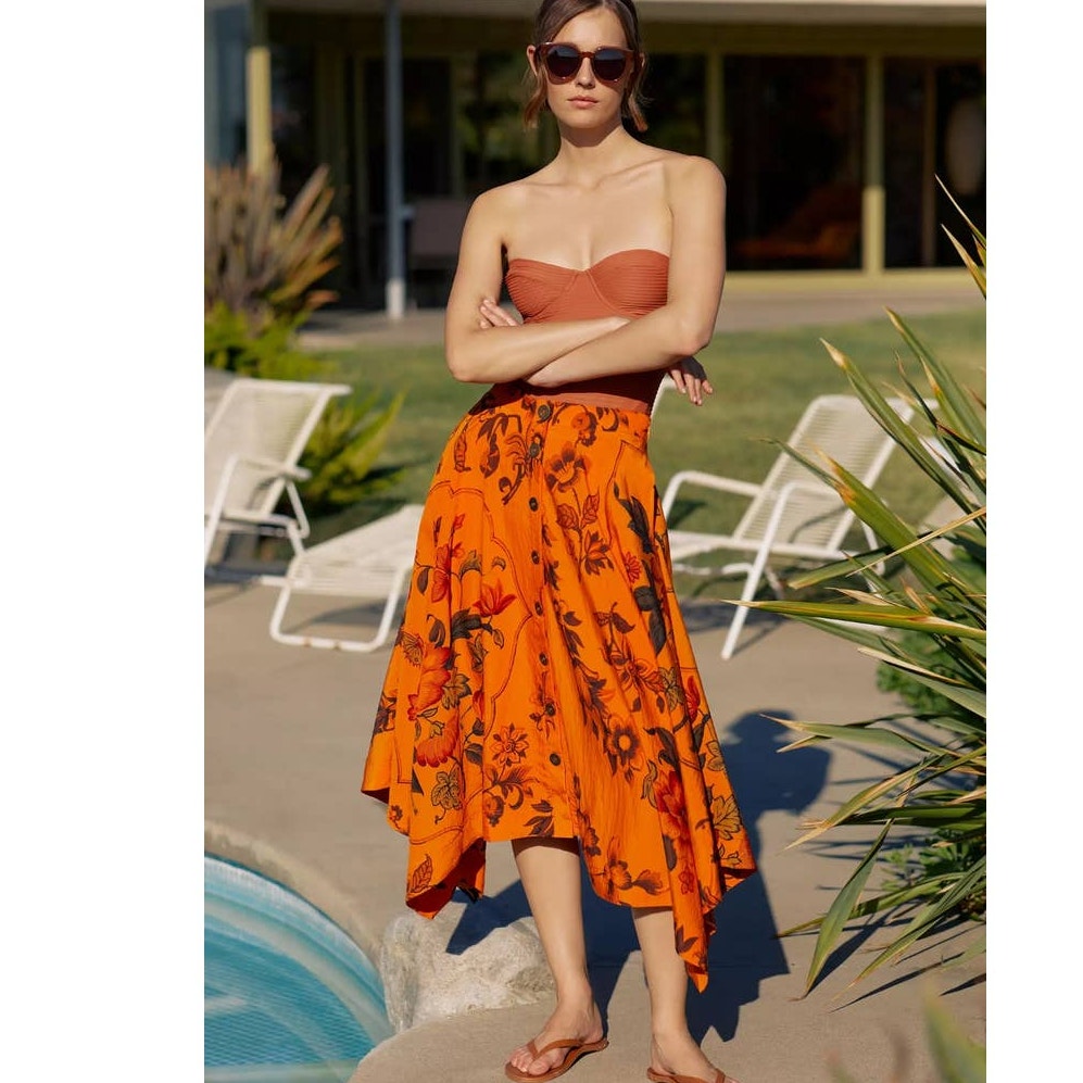 New Anthropologie Asymmetrical Floral Midi Skirt  $170 SIZE 2