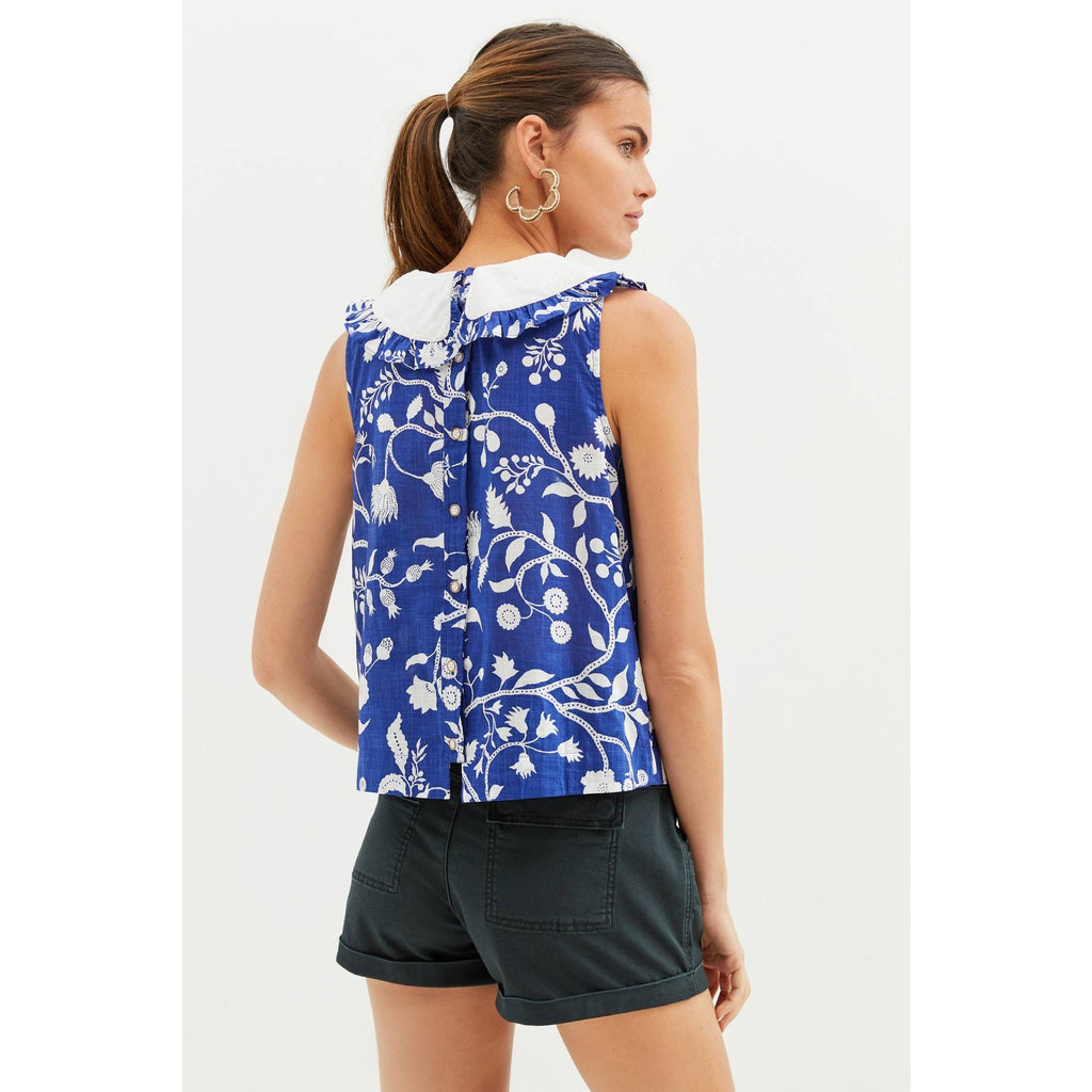 New Anthropologie Maeve Pintucked Floral Blouse $120 SIZE 4 Blue Retro Abstract