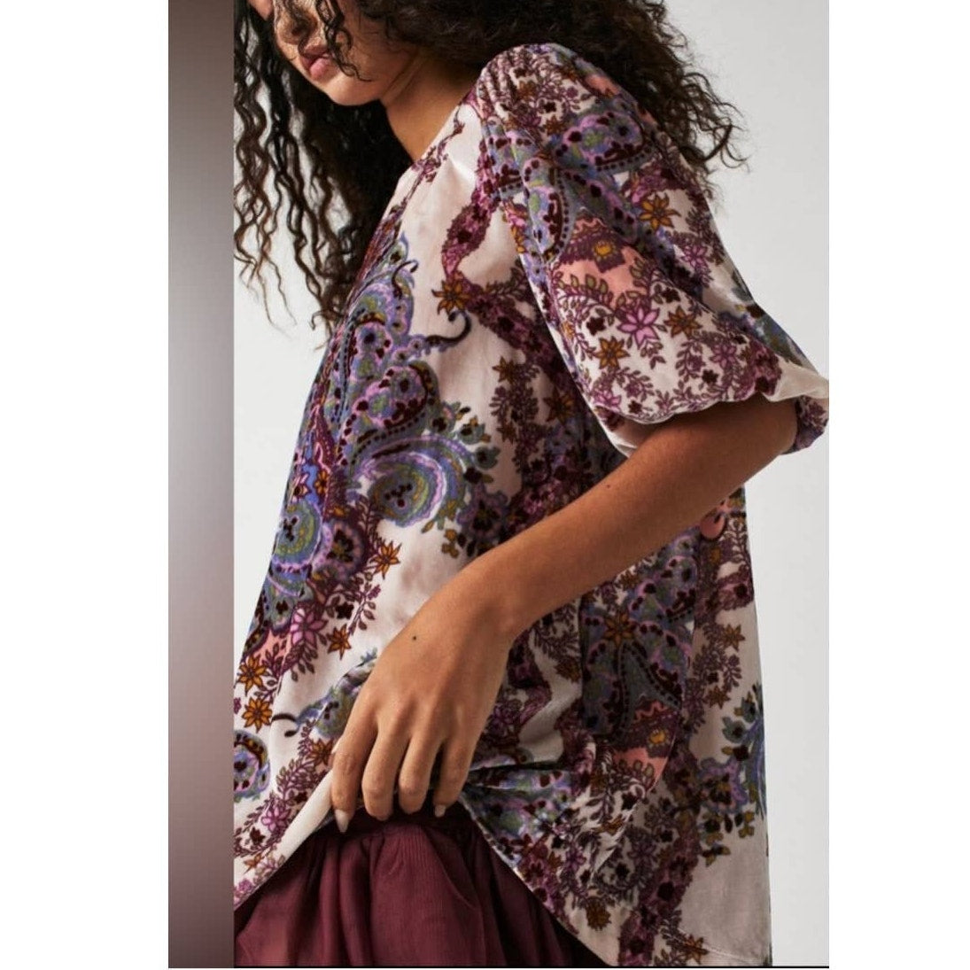 Free People Maye Printed Velvet Tunic Mini Dress X-SMALL Oversized Top Free People