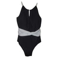 New Anthropologie High-Neck One-Piece Plunge Swimsuit B&W Small Ruched Waist