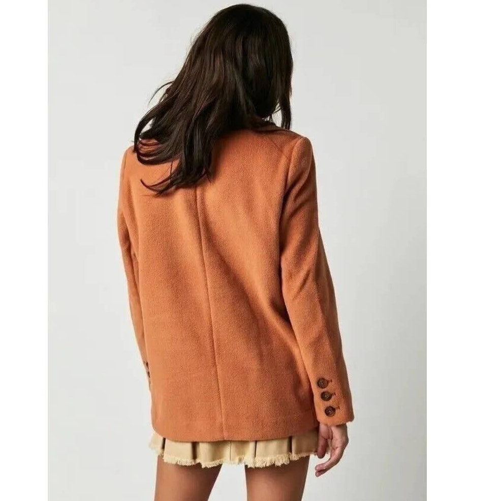 New Free People Mari Solid Peacoat Button Blazer $188 LARGE Terracotta Oversized