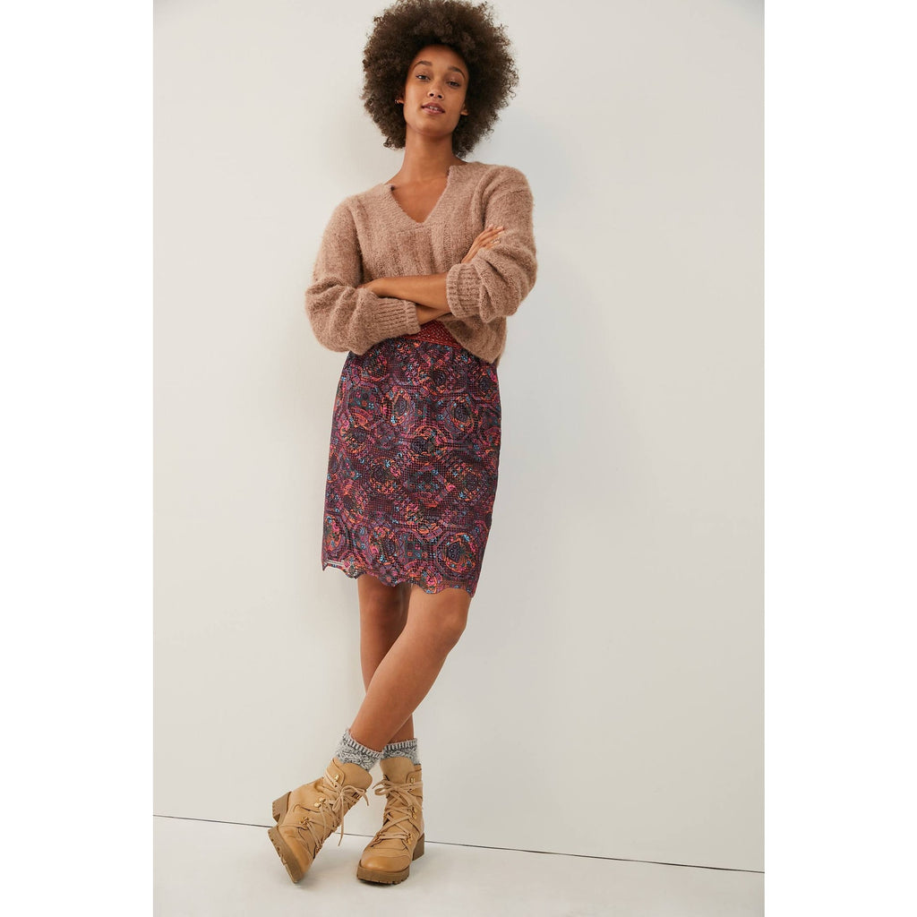New Anthropologie Anna Sui Katya Lace Mini Skirt  (P) X-SMALL $297 WINE/ORANGE
