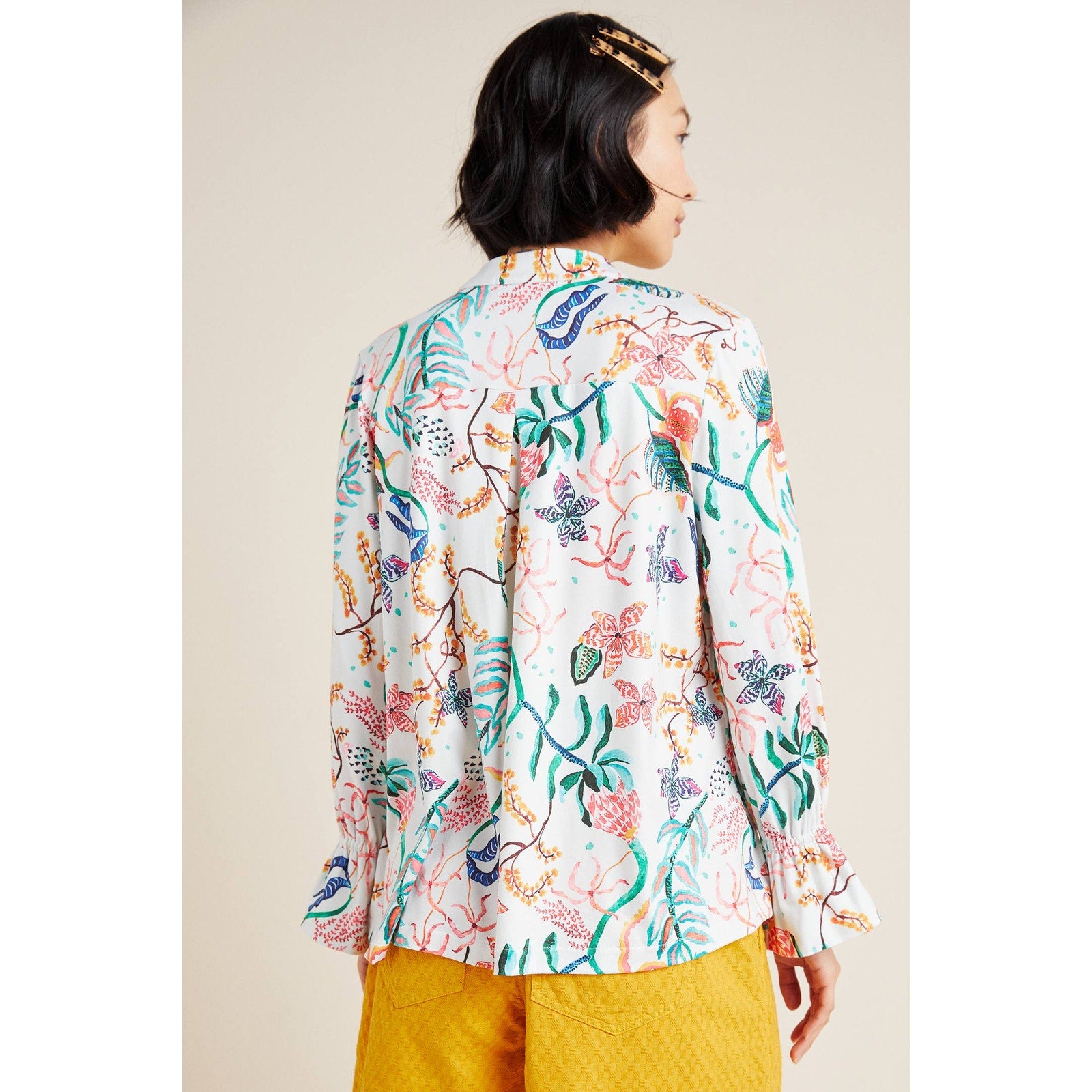 New Anthropologie Cadiz Top by Aldomartins $148 SMALL Floral Long-Sleeve Blouse