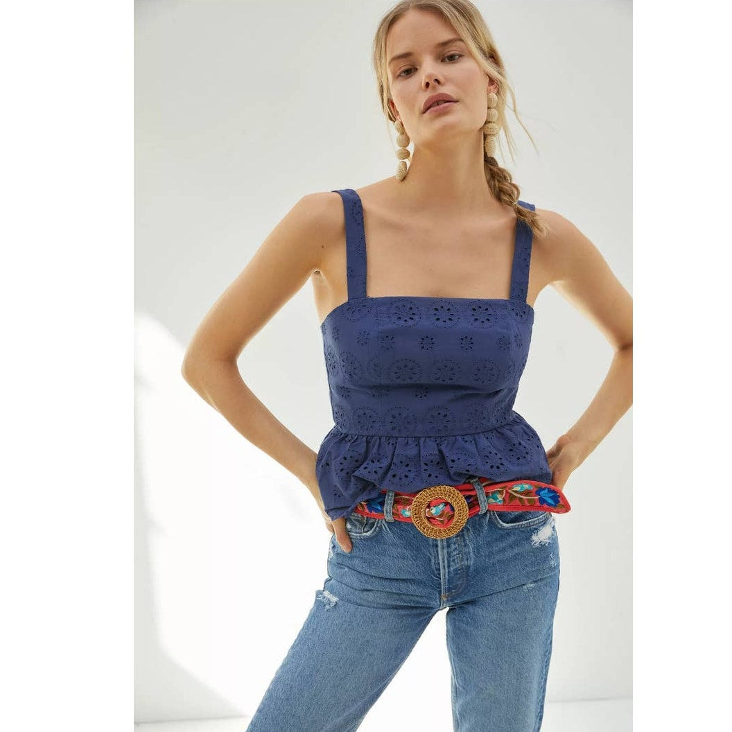 New Anthropologie x Hutch Dorri Buckle-Back Tank Top $128 SIZE 8 Blue