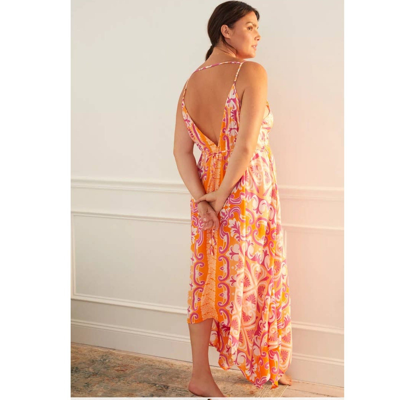 New Anthropologie Abstract Geo Midi Cover-Up Dress $120 SMALL Orange Motif