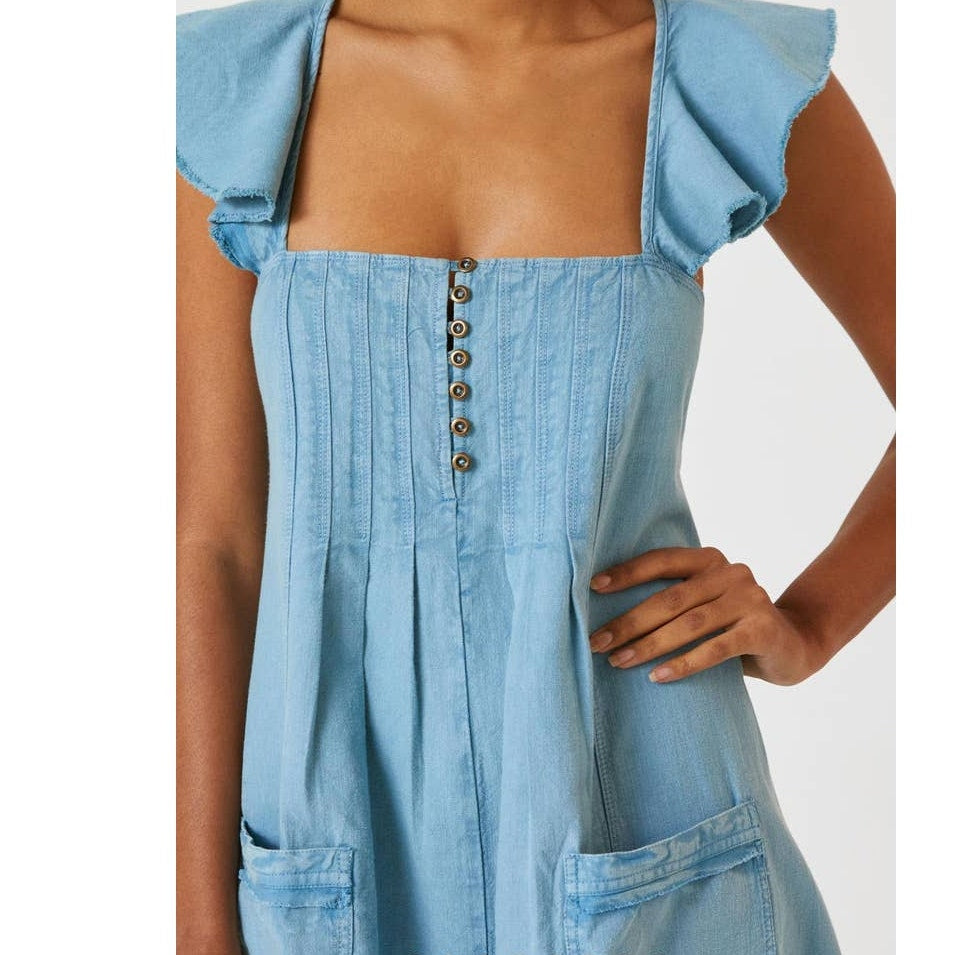 New Anthropologie Pilcro Flutter Sleeve Midi Dress $160 X-SMALL Blue