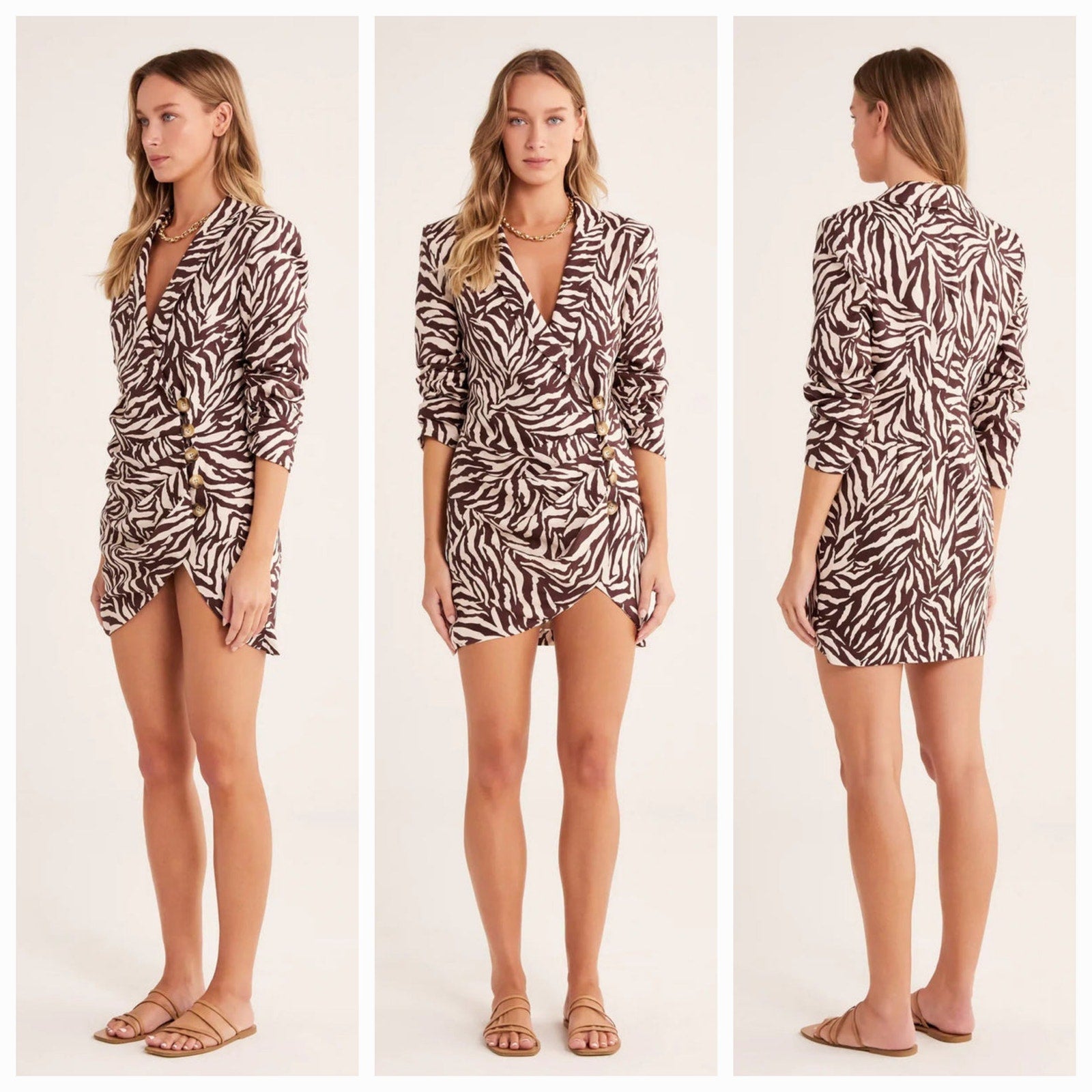New Free People RUMER Cyrus Zebra Striped Blazer Mini Dress $379 X-SMALL Brown
