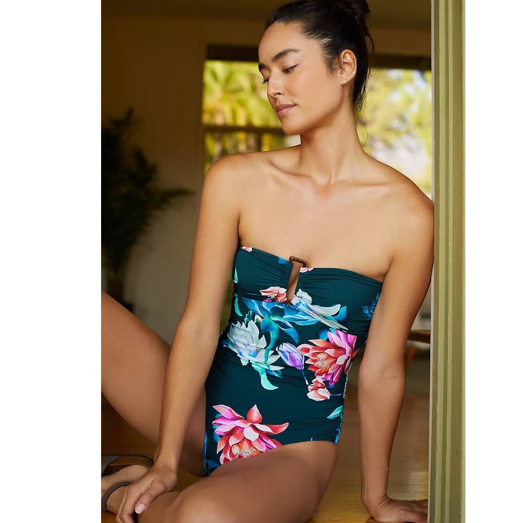 New Anthropologie Maeve Keyhole One-Piece Swimsuit $128 X-SMALL Floral