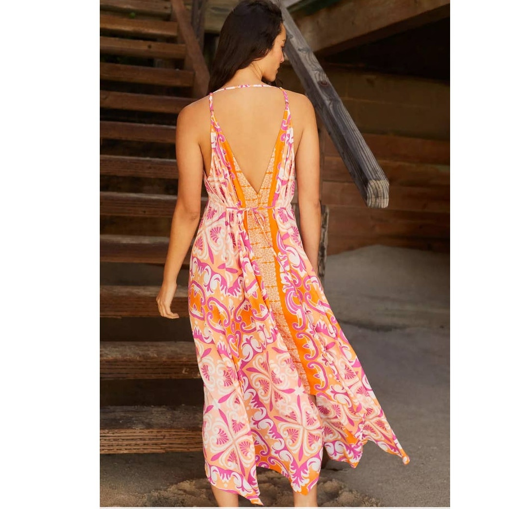 New Anthropologie Abstract Island Midi Cover-Up Dress $120 PLUS 1X Orange Motif