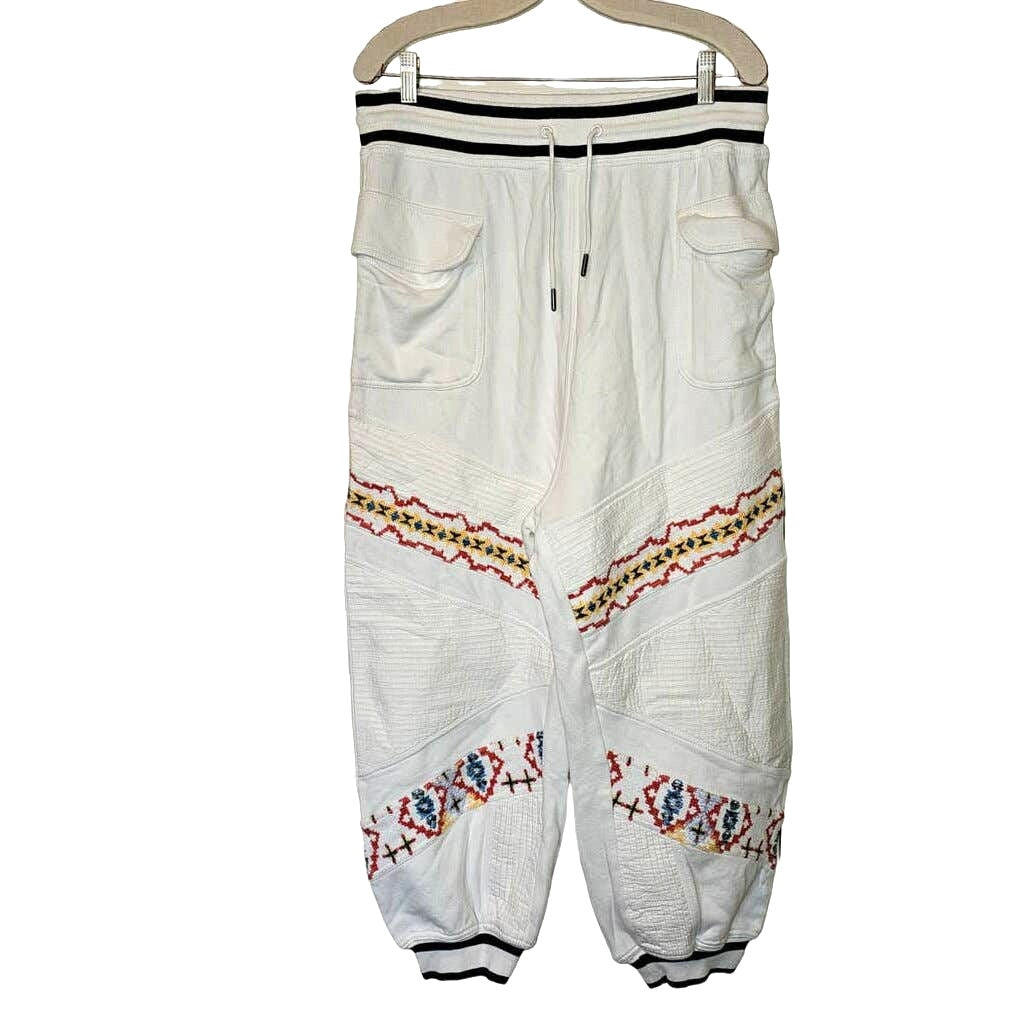 New Free People Crystal Sports Embroidered Harem Jogger Pants $198 LARGE White