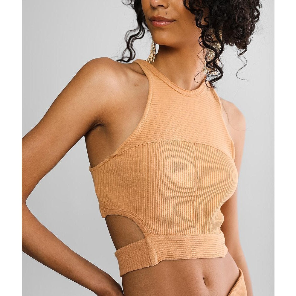 New Free People Frances Skirt Set $148 LARGE Pastry Shell Ribbed Knit Crop Top