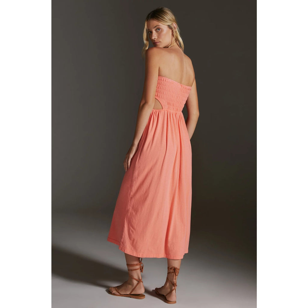 New Anthropologie Sundry Smock Top Cutout Midi Dress $228 SMALL (1) Light Orange