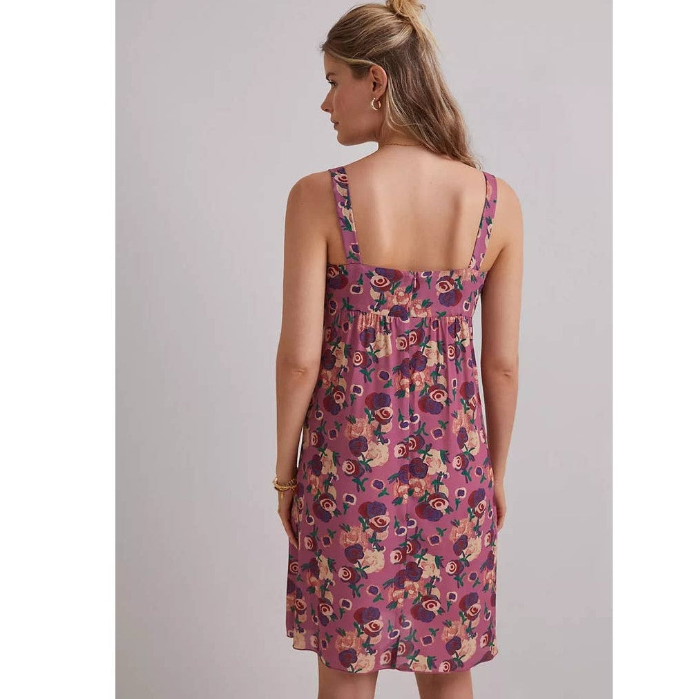 New Anthropologie Anna Sui Rosette Lace-Up Floral Mini Dress $519 SIZE 2 Purple
