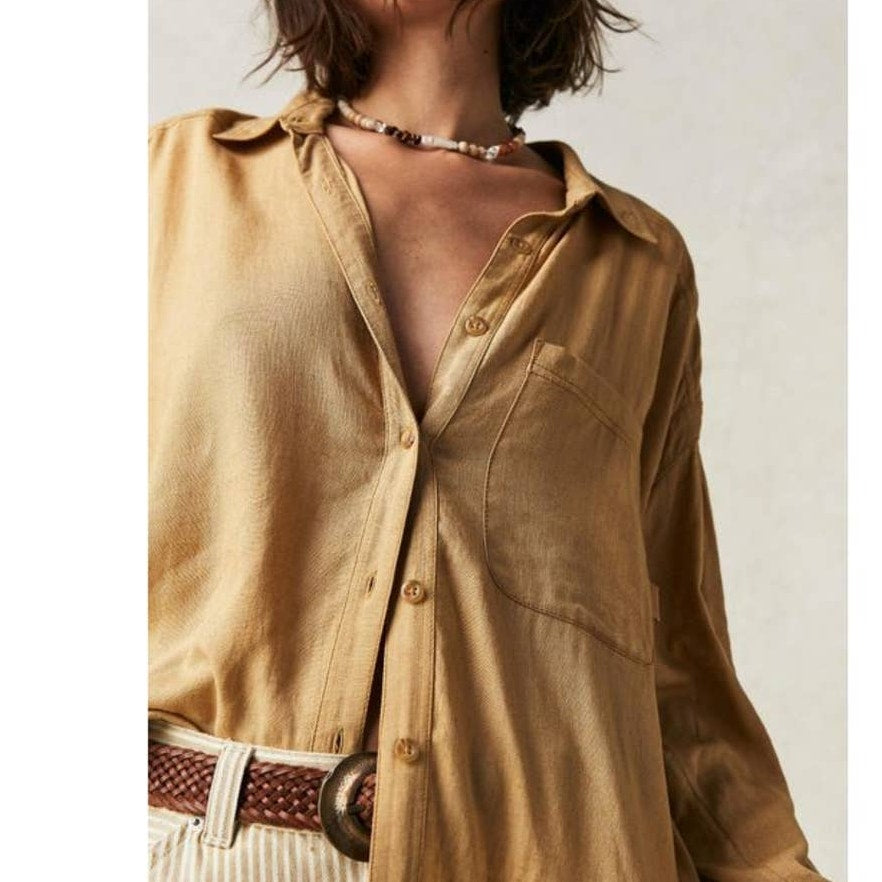New Free People WTF Yin Yang Tie Dye Graphic Buttondown $198 X-SMALL BOHO