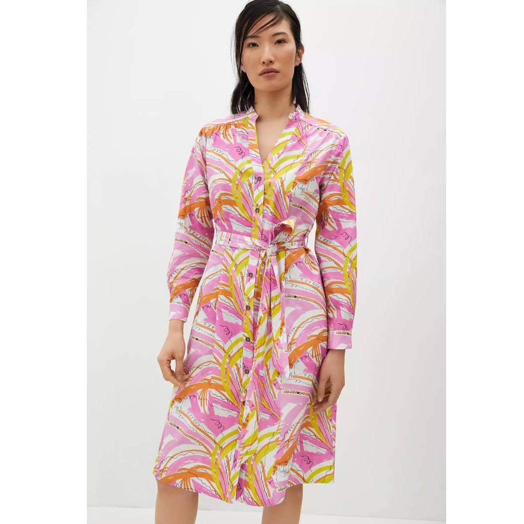 New Vera for Anthropologie Confetti Midi Dress $168 SMALL Pink Abstract Belted