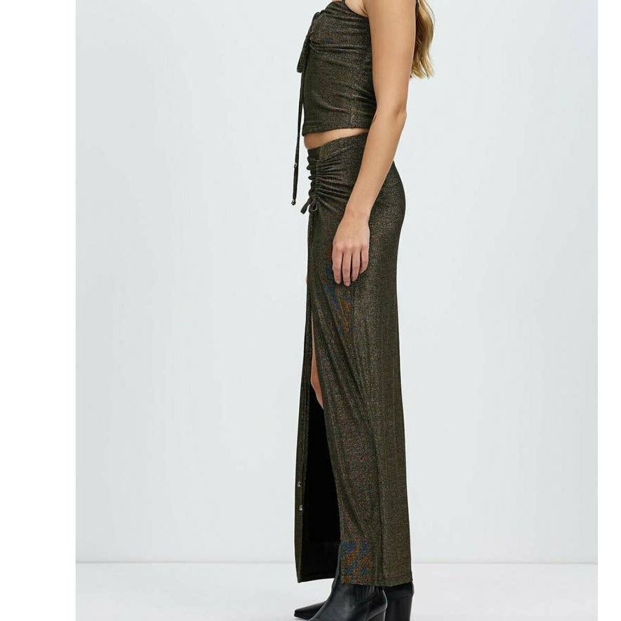 New Free People x Lenni The Label Alibi Maxi Skirt $149 XS Black/Gold Metallic