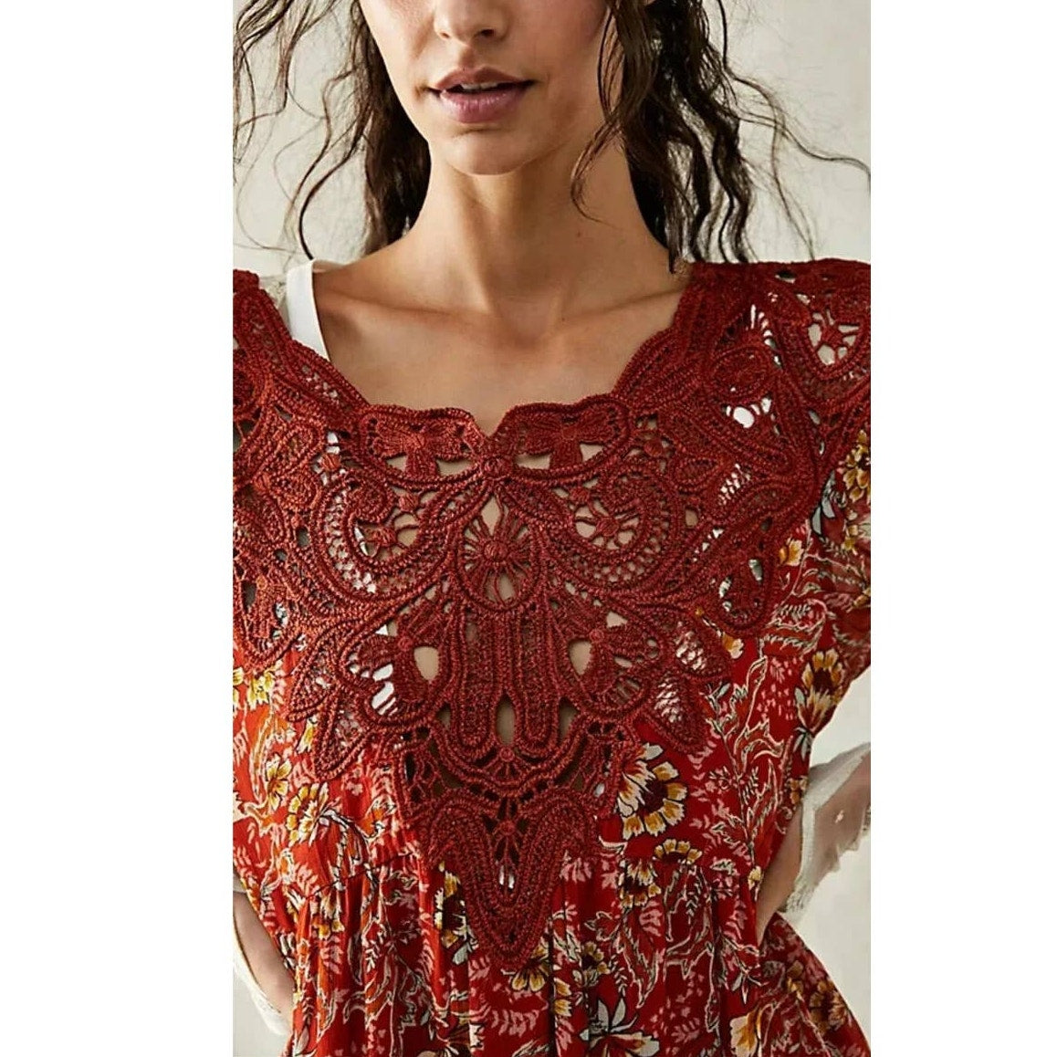 New Free People Margot Boho Floral Mini Dress $168 X-SMALL Terracotta