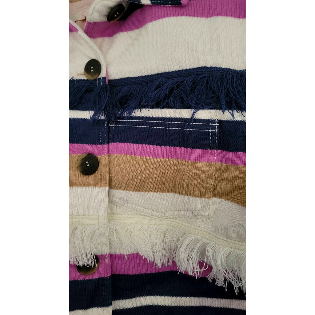 New Anthropologie by Alexandra Bueno Stripe Fringed Buttondown Jacket $398 SMALL