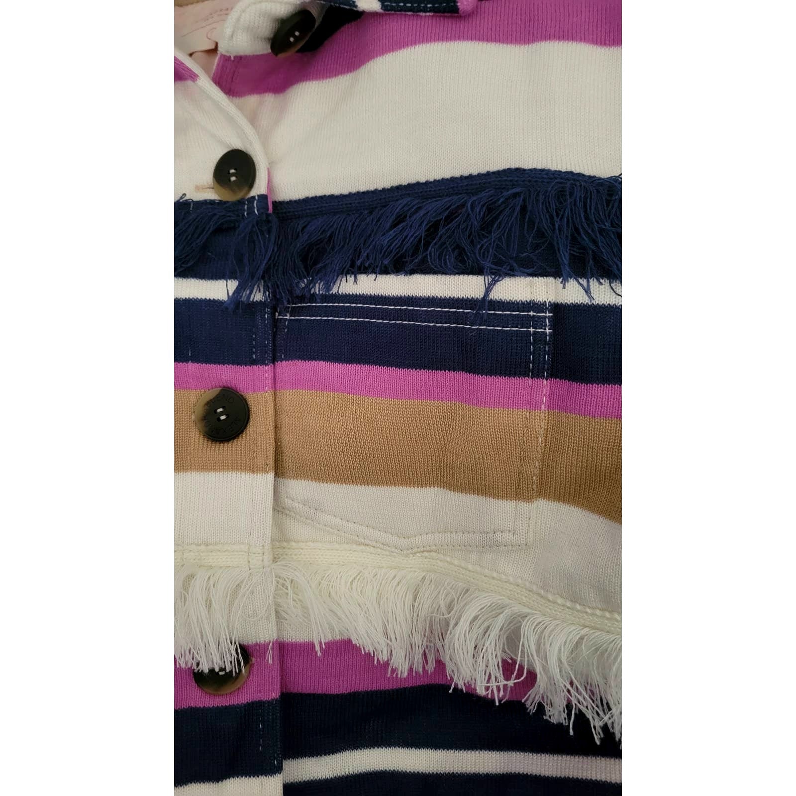 New Anthropologie by Alexandra Bueno Stripe Fringed Buttondown Jacket $398 SMALL