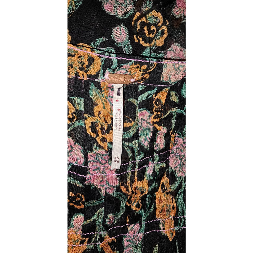 Free People See It Through Maxi Dress X-SMALL Black Floral Boho Free People