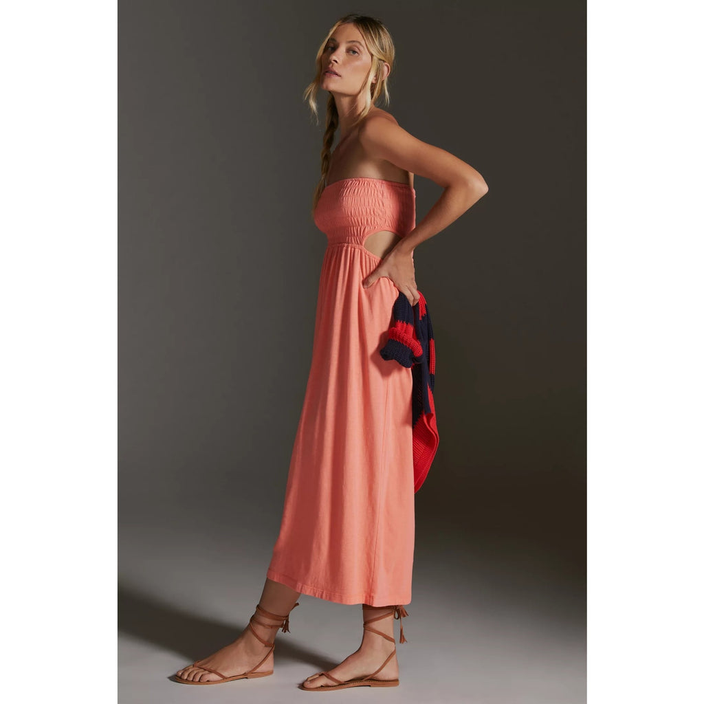 New Anthropologie Sundry Smock Top Cutout Midi Dress $228 SMALL (1) Light Orange