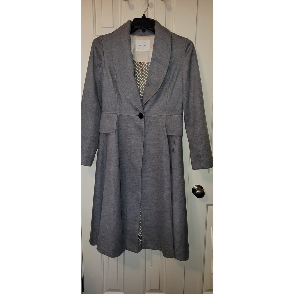 New Anthropologie Shawl Collar Midi Coat $285 GRAY Size 4 Fitted Waist