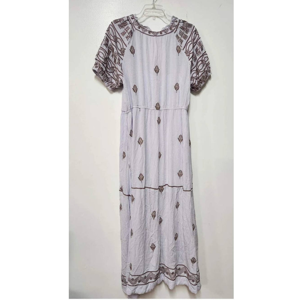 New Free People Riley Embroidered Button Front Midi Dress $188 SMALL Stardust