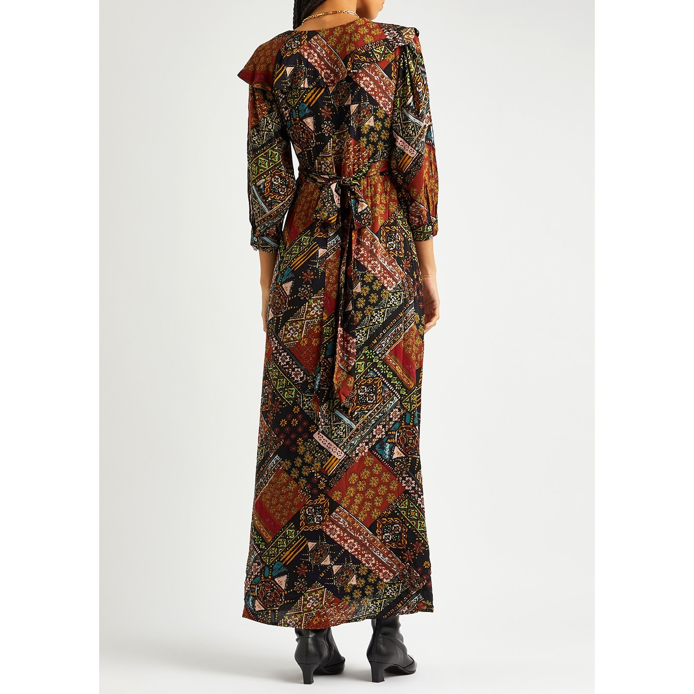 New Free People Lennon Maxi Dress  $168 X-SMALL Black Combo Vintage Insp Print