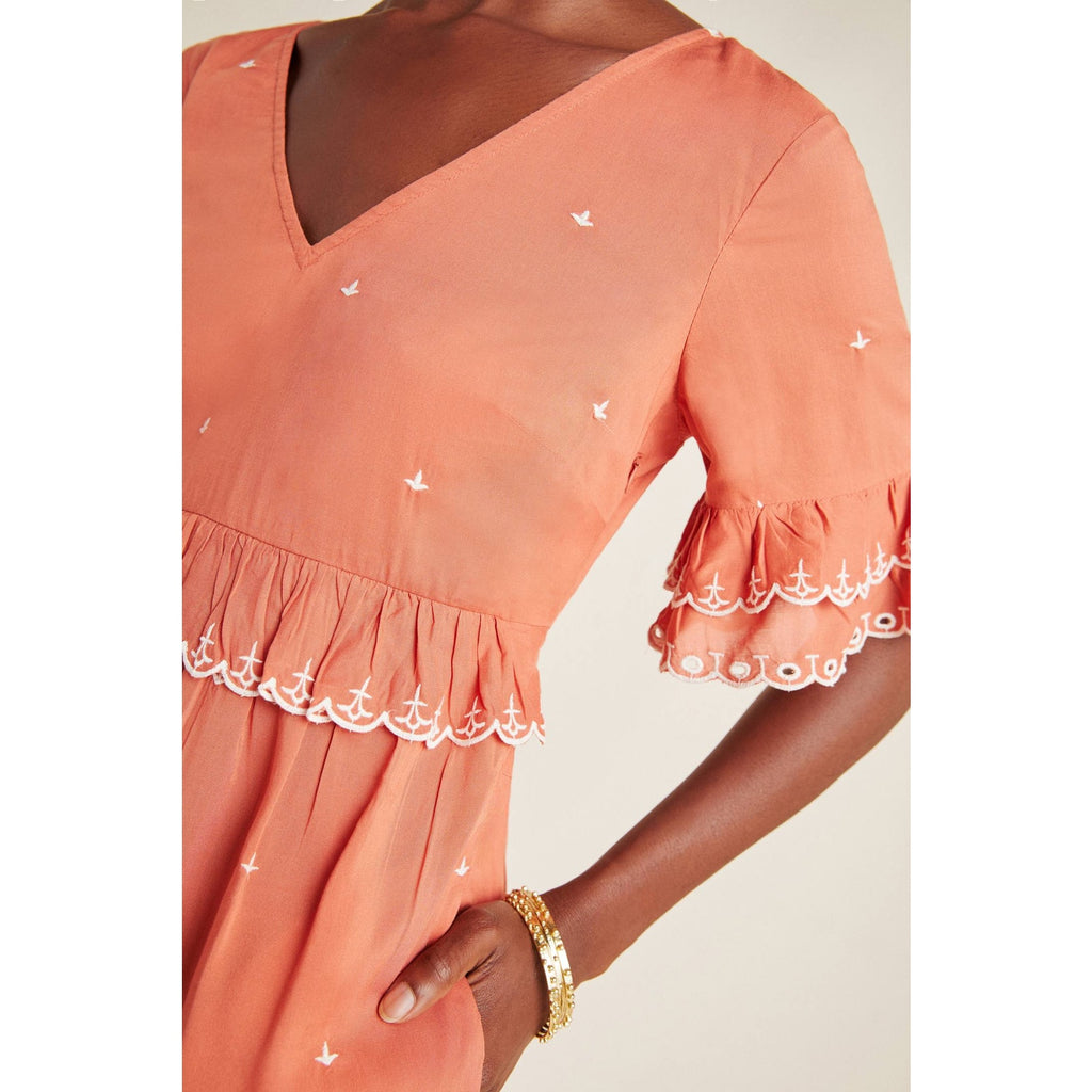 New Anthropologie Samia Ruffled V-neck Tunic Dress $170 SIZE 6 Rose Embroidered
