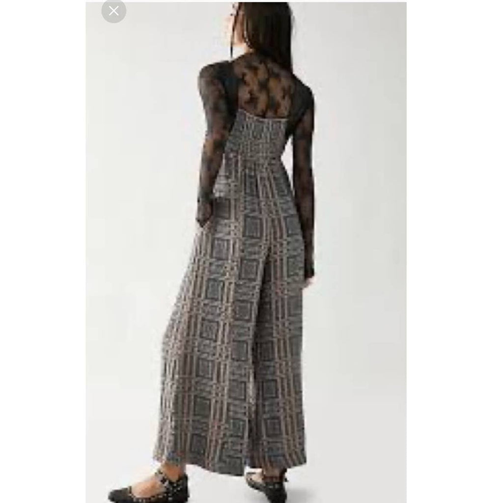 Free People Marley Plaid One-Piece Wide Leg Jumpsuit