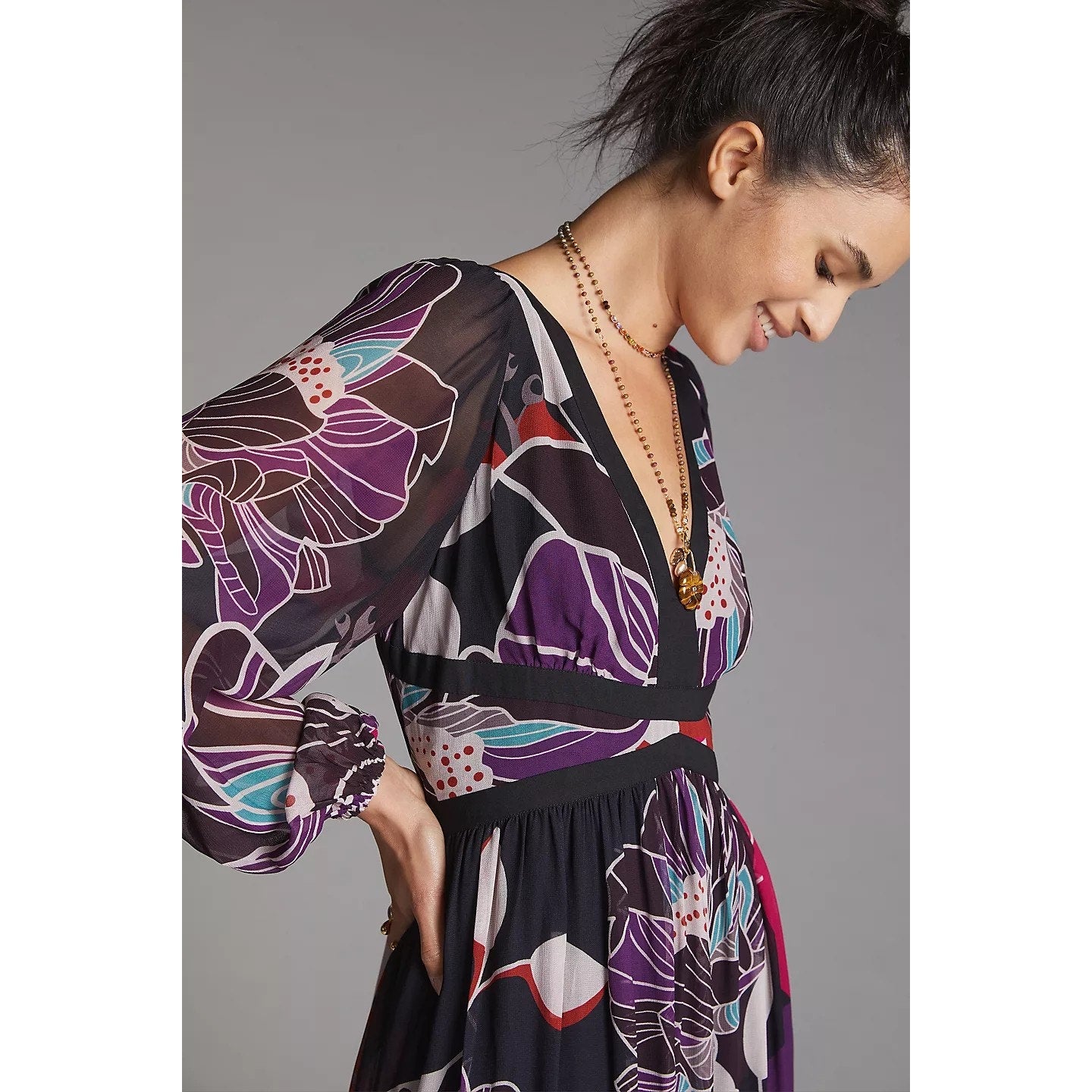 New Anthropologie Let Me Be Floral Midi Dress $198 SMALL Black Motif
