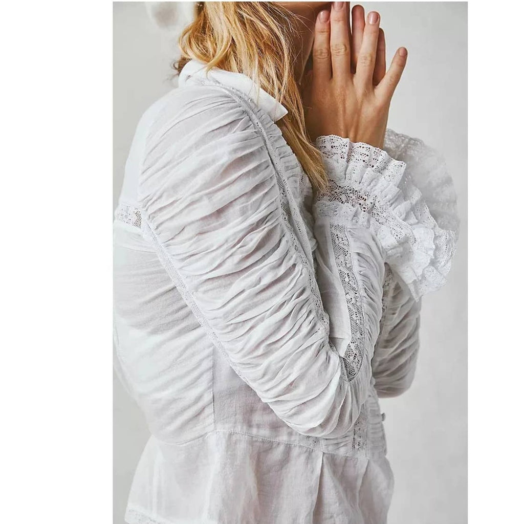 Free People Penelope Long Sleeve Lace Adorned Blouse