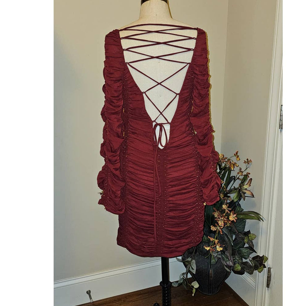 New FREE PEOPLE Western Romance Mini Dress $448 SIZE 4 Red