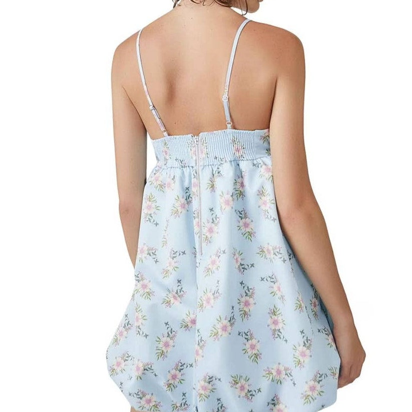 New Free People In A Bubble Floral Mini Dress $128 SMALL Blue Empire Babydoll