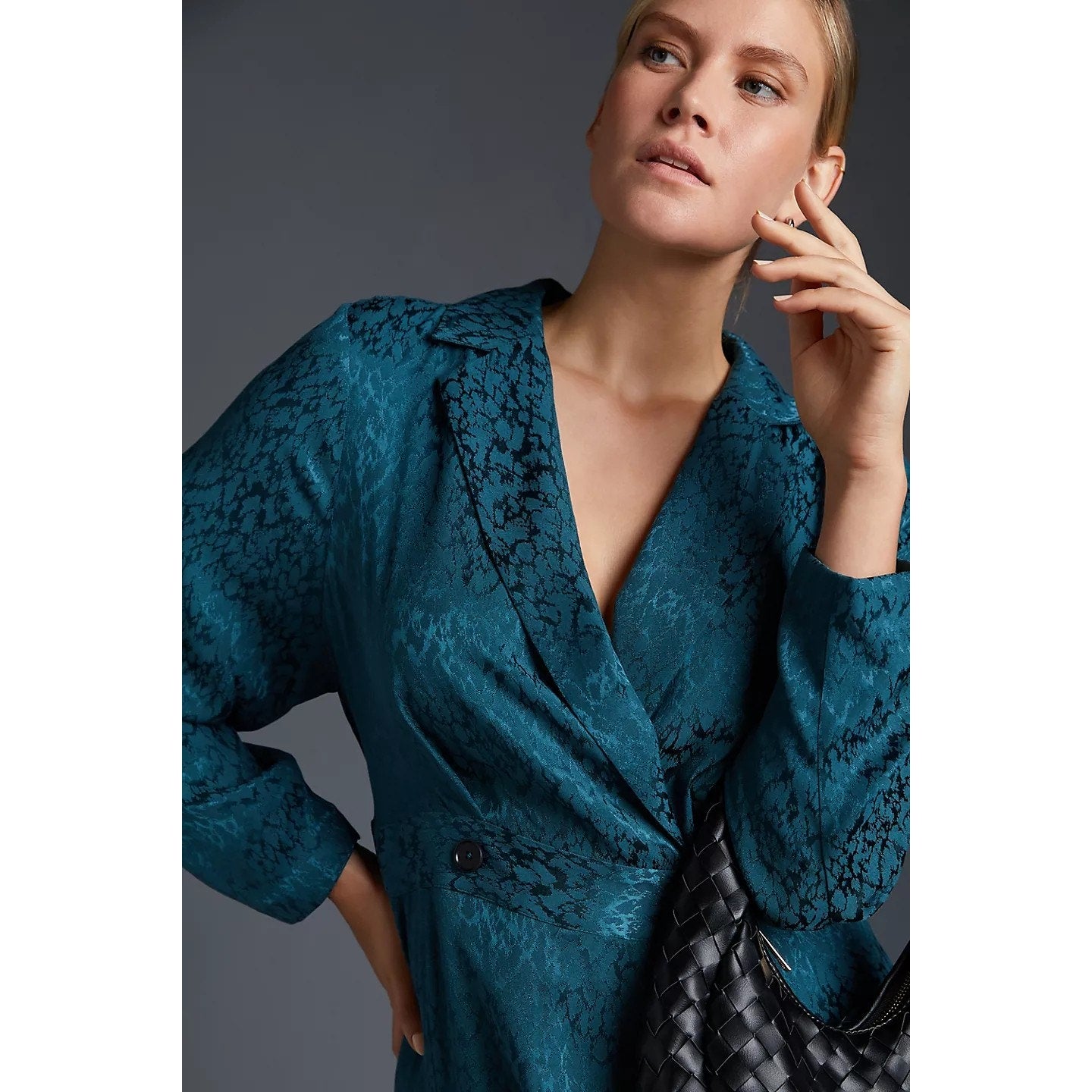 New By Anthropologie Button Front Blazer Wrap Dress $180 SIZE 6 Indigo Midi