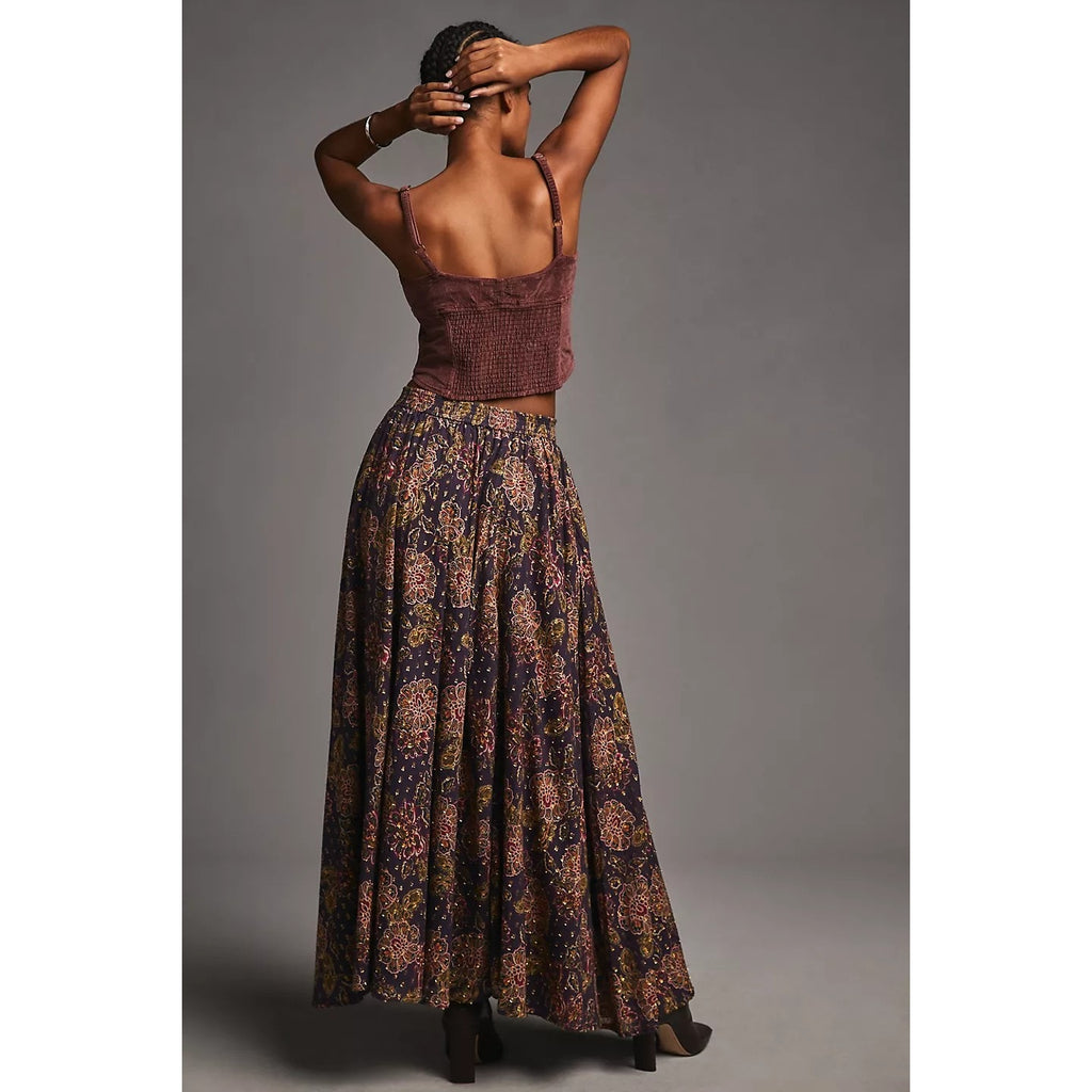 New Anthropologie The Odells Nina Floral Maxi Skirt $248 SMALL Purple
