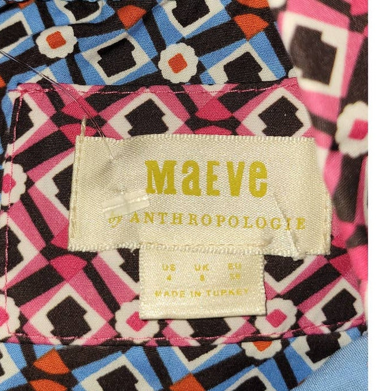 New Anthropologie Buckley Geo Mini Dress by Maeve $148 SIZE 4 Blue Motif