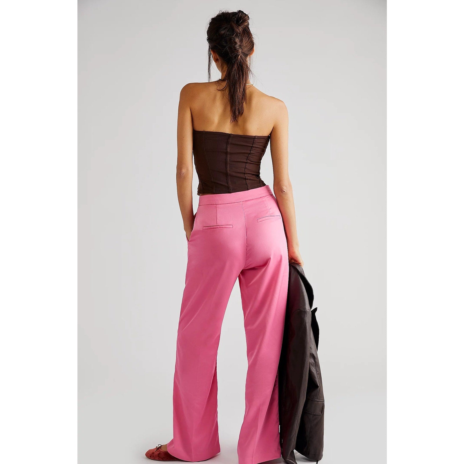New Free People Cras Samy Wide-Leg Pants $188 SMALL 36 Pink Classic Trousers