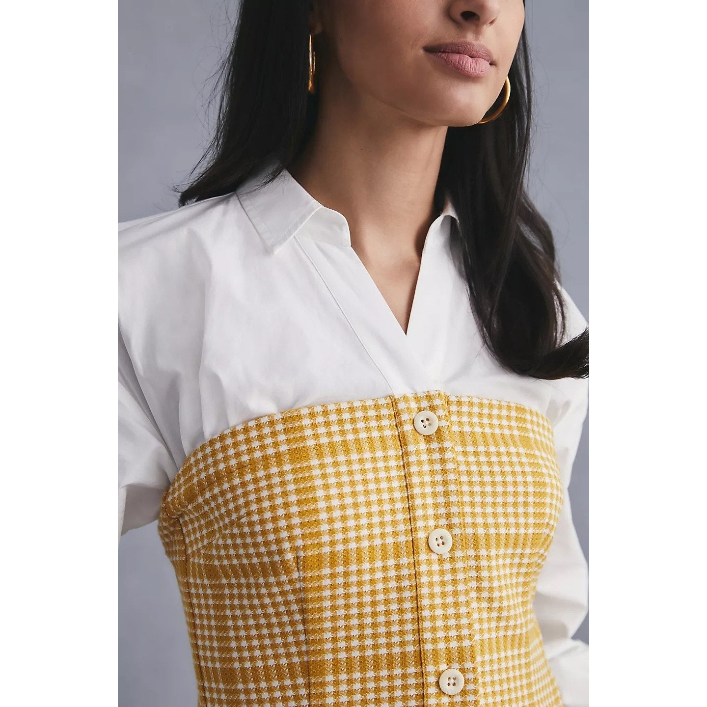 New Anthropologie Maeve Knit Twofer Mini Dress $170 Gold Plaid Size Plus 1X