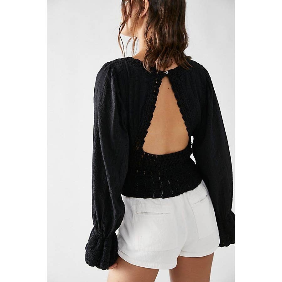 Free People Megan Crochet Long Sleeve Crop Top