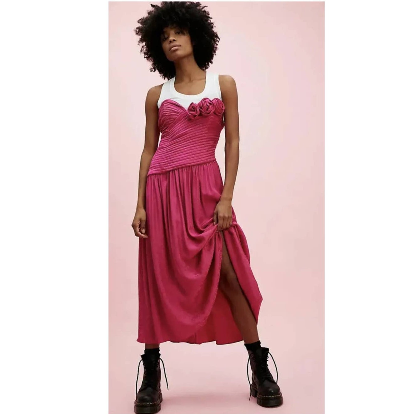 New FREE PEOPLE Make An Entrance Maxi Dress $298 SIZE 2 Pink REMOVABLE STRAPS