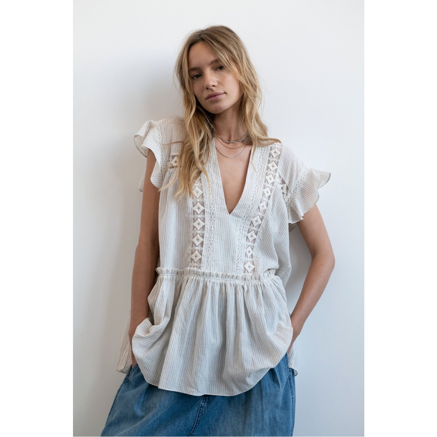 New FREE PEOPLE  Baby Blues Tunic $128 SMALL Ivory Semi-Sheer Mini Cotton
