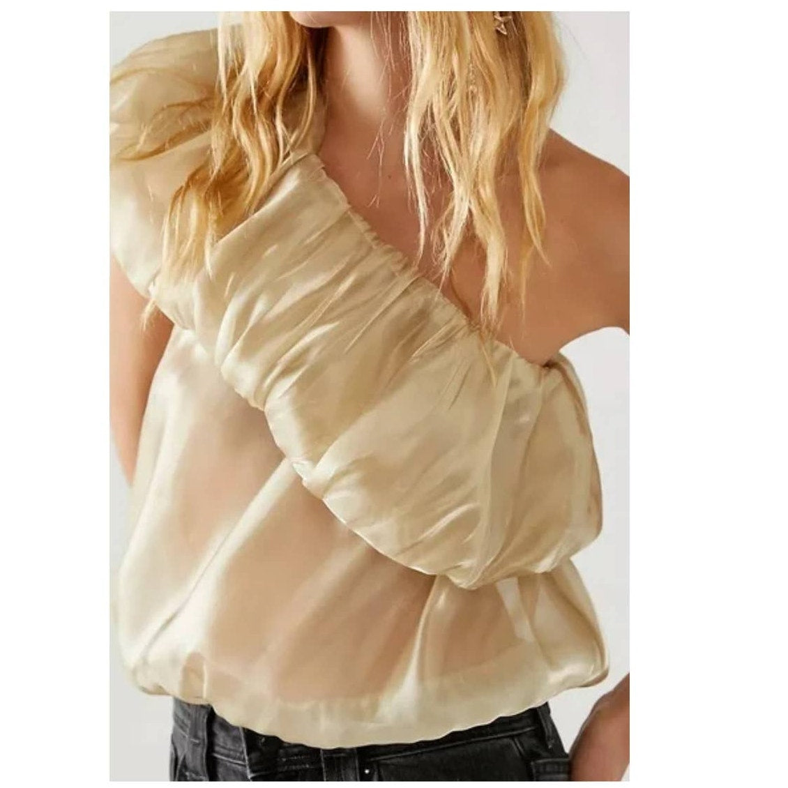 Free People Sheer One-shoulder Shimmery Top