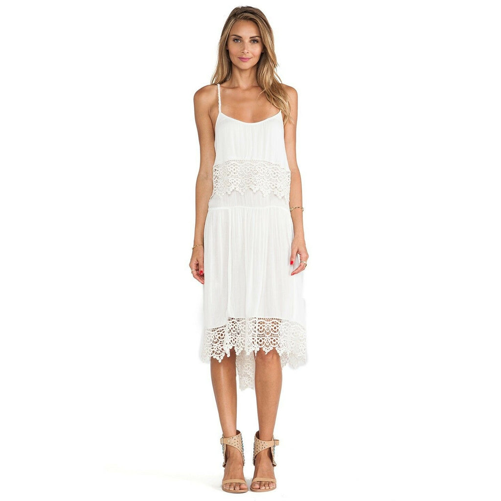 New Free People Intimately Star Crochet Crepe Midi Slip Dress $128 Size XS Ivory