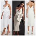New Rebecca Vallance Genevieve Bow V-Neck Sheath Midi Dress $630 SIZE 8 White