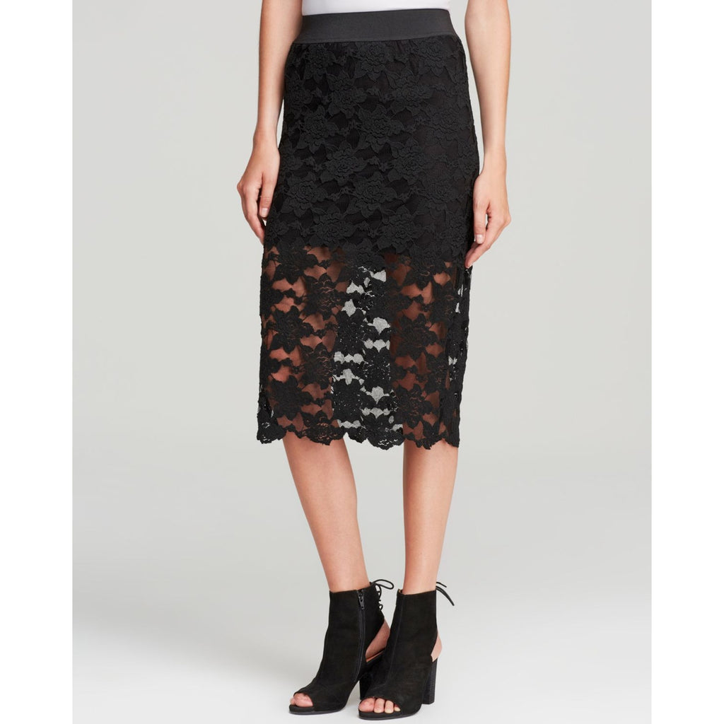 New Free People Lace Pencil Skirt Black $78 X-Small Midi Elastic Waist Lined
