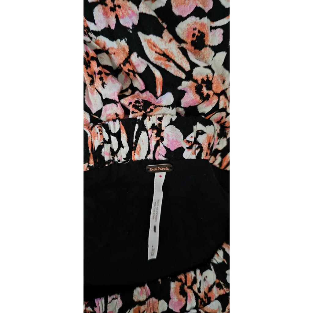 New Free People Jael  Boho Floral Printed Mini Dress $128 MEDIUM Black