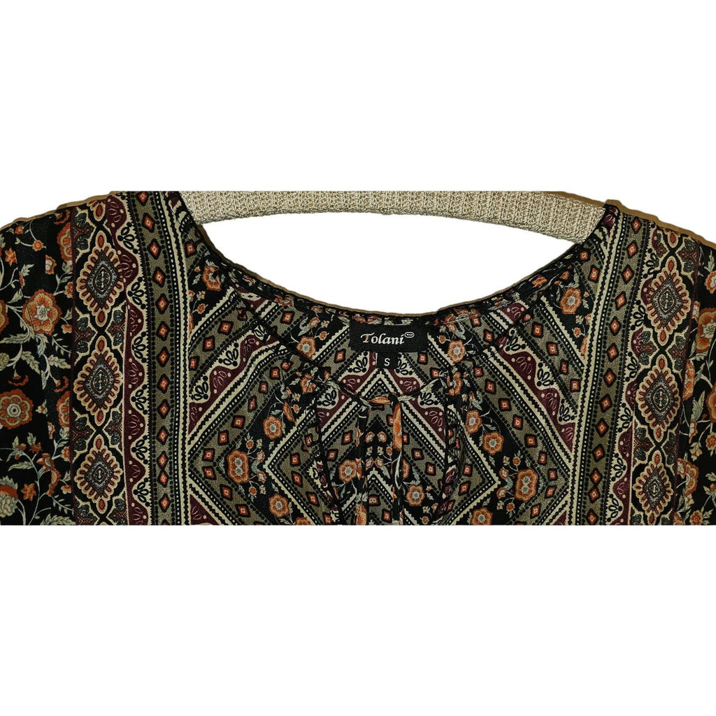 New Tolani Ruched Sleeve Silk Dress Size Small Tasseled Tie-neck