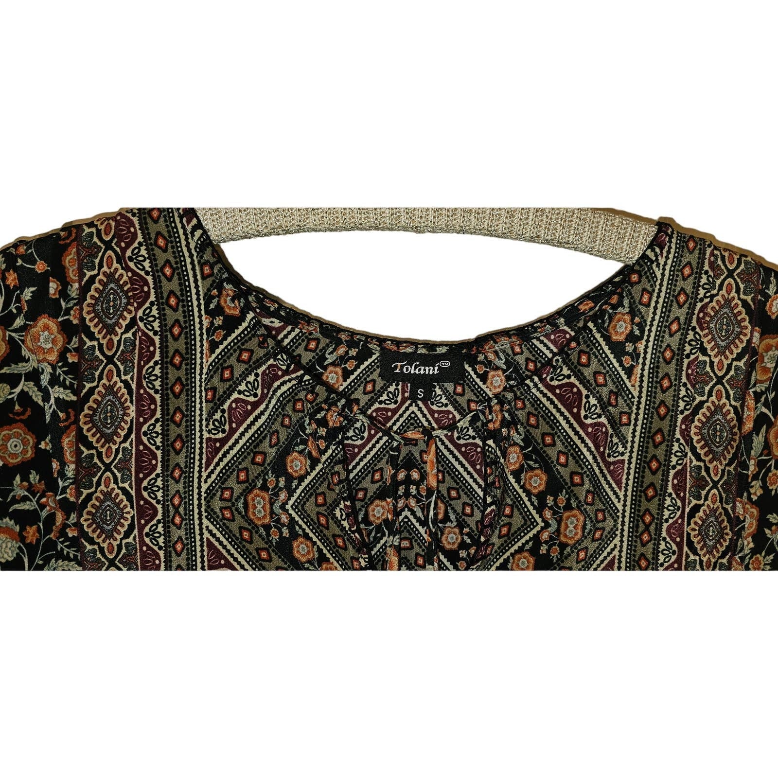 New Tolani Ruched Sleeve Silk Dress Size Small Tasseled Tie-neck