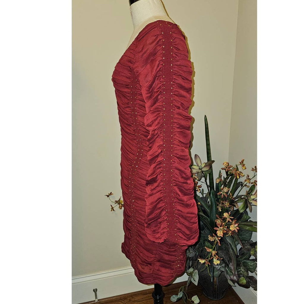 New FREE PEOPLE Western Romance Long Sleeve Mini Dress  $448 X-SMALL Red